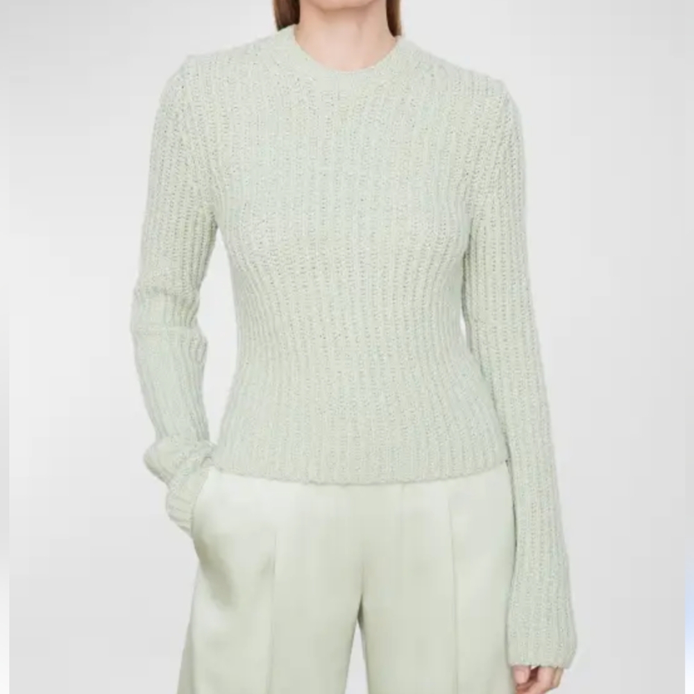NWT VINCE Cotton Rib Crew Neck Sweater In White Jade